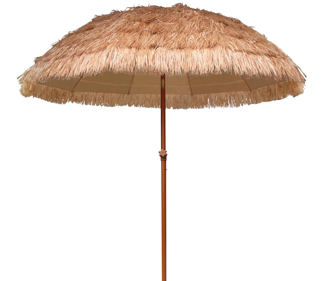 AMMSUN 7.5ft Hula Thatched Tiki Patio Beach Umbrella Hawaiian Style 10 Ribs UPF 50+ with Tilt Carry Bag for Outdoor Tiki Bar, Tropical Palapa, Patio Garden Beach Pool Backyard Natural Color