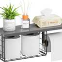 VITVITI Toilet Paper Holder with Shelf, Wall Mounted Toilet Paper Storage Basket, Wood Metal Toilet Roll and Wipes Holder for Bathroom Farmhouse (Gray)