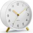 Analog Alarm Clock, Super Silent Non Ticking with Night Light, Battery Operated, Bedroom Clock,Fashionable Round Metal Alarm Clock for Office, Elderly, Adults, Children, School Gift (White)