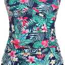 ZAFUL Tankini Swimsuits for Women Tummy Control High Waisted Twist Front Ruched Two Piece Bathing Suit (Blue, L)