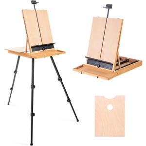 Falling in Art Large French Style Easel - Portable Field and Studio Sketchbox, Plein Air Adjustable Tripod Easel with Detachable Drawer for Display, Painting, Sketching