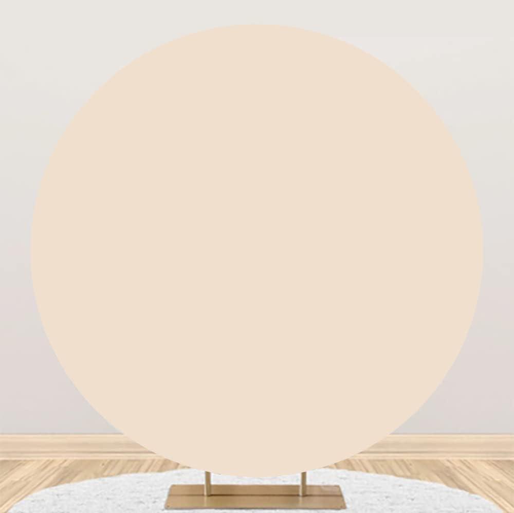 Laeacco Round Backdrop Cover 7.2x7.2FT Solid Beige Circle Background for Baby Shower, Birthday, Wedding Parties & Portraits