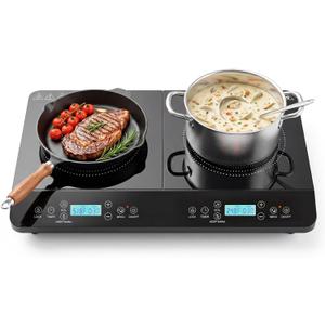 Double Induction Cooktop 2 Burner, 1800W Portable Electric Stove with 9 Temperature Settings, LED Display, Safety Lock & Timer, 110v-120v Induction Burners for Kitchen, RV