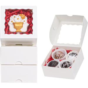 50PCS 3x3x1 Inches Mini Bakery Boxes with Window - Holds 4, Suitable for Cookies, Chocolate Truffle, Donut, Macaron, Brownie