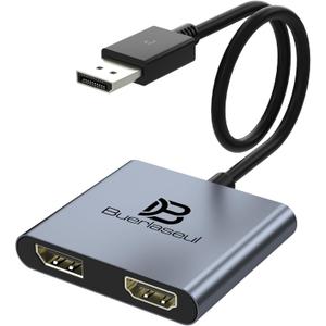 DisplayPort Splitter 1 in 2 Out, Display Port Splitter for Dual Monitors 4K@60Hz, Extended Display MST Hub for HDMI and DisplayPort Monitors, DP to DP/HDMI Adapter for Desktop/NVIDIA/AMD Graphics Card