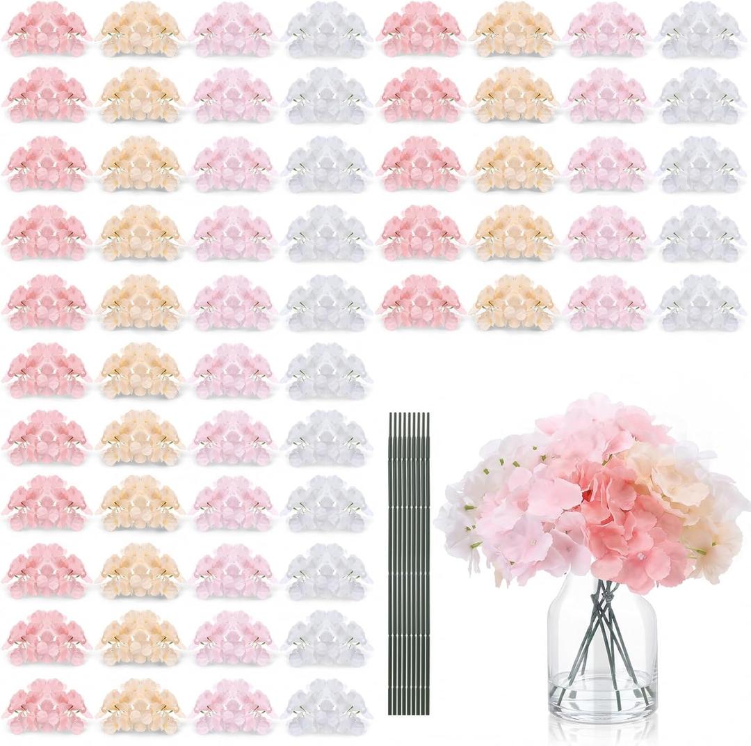 Suncalla 60 Pcs Artificial Hydrangea Flowers Bulk Silk Hydrangea Full Flowers Heads with Stems for Wedding, Home Table Centerpieces, Garden, Baby Shower, Party Decoration(Pink)
