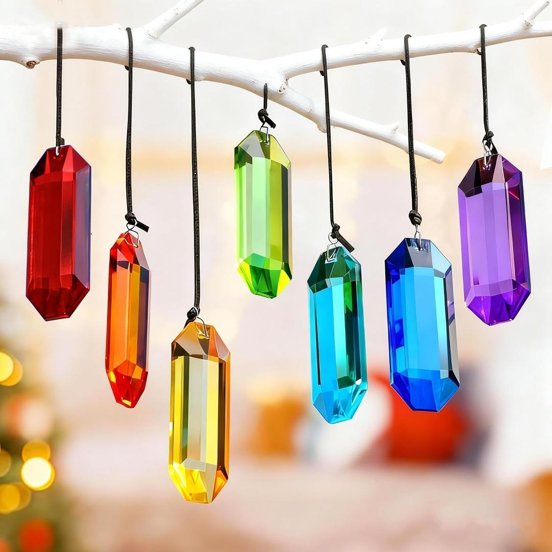 HDCRYSTALGIFTS 7pcs Crystal Suncatcher Prisms 3'' Sun Catchers Indoor Window Rainbow Prism Suncatcher Crystals Hanging for Home Garden Decor,Glass Ornaments for Mother's Day Decoration Gift