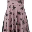 WDIRARA Women's Floral Print Sheer Mesh Tie Shoulder Ruffle Hem Cami Dress (S)