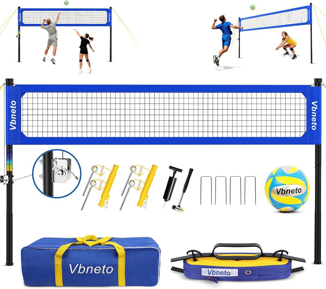 Volleyball Net for Backyard, No Sagging Professional Heavy Duty Outdoor Portable Net Set with Poles, Adjustable Height, Includes Volleyball & Carry Bag, Ideal for Beach and Grass