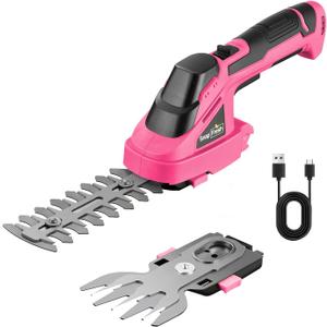 SnapFresh Cordless Grass Shears, 2-in-1 Handheld Hedge Trimmer, 7.2V Electric Grass Trimmer, Lightweight & Portable Hedge Shear with Charger, Shrubbery Trimmer for Garden Yard Lawn(Pink)