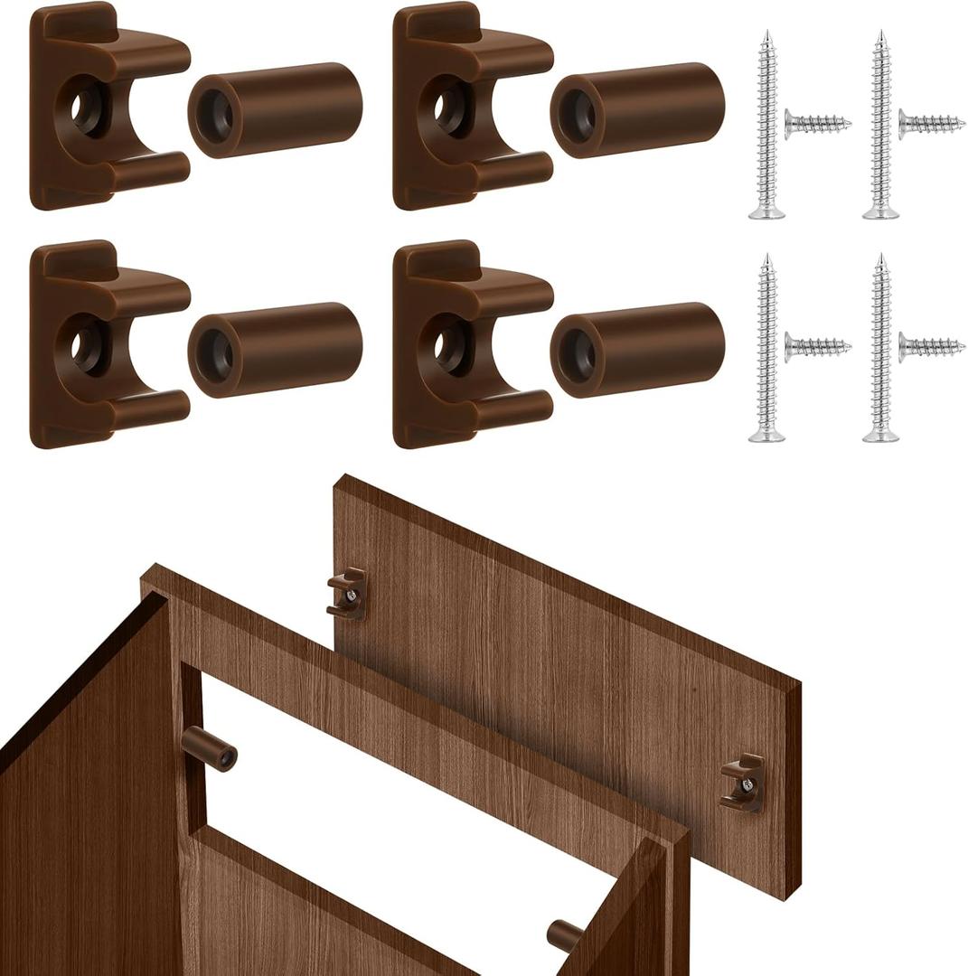 Juexica False Cabinet Front Clip False Drawer Front Clips Sink Tip Out Snap with Screws Screwdrivers for Hardware Replacements (Dark Brown,4 Pairs)