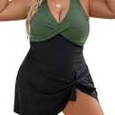 Blooming Jelly Women Plus Size Swim Dress Swimsuit One Piece Tummy Control Bathing Suits Modest Criss Cross Swim Suits (3X-Large Plus, Black Green)