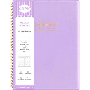 GETINK Appointment Book 2025-2026 Weekly Daily Hourly Planner 8.5"x11" Spiral Bound, Jul. 2025 - Jun. 2026, Laredule Appointment Planner 2025 with 15-Minute Increments, Flexible Cover, Purple, A4