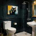 Whimsical Cat Framed Wall Art Canvas Toothbrush Bathroom Decor 16x24 Inches