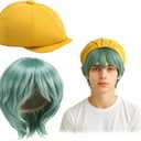 Tivi Tovo Halloween Role Play K-pop Theme Cosplay Costume Accessories Green Wig and Yellow Hat for Adult Costume Outfit Prop, One Size