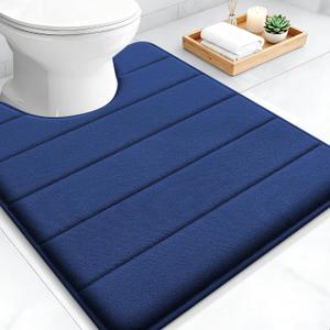 OLANLY Memory Foam Toilet Rugs U Shaped 24x20, Super Soft Absorbent Contour Bath Rugs, Quick Dry Machine Washable Toilet Mat, Bathmat Carpet, Bathroom Home Decor Accessories, Twilight Sapphire