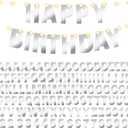 TaoBary 112 Pcs DIY Letter Kit Glitter Customizable Banner Letters Include 107 Letters and Numbers 3 Rope and 2 Needles for Birthday Halloween Christmas Wedding Valentine Party Decor(Glossy Silver)