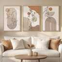 Framed Earth Tone Boho Abstract Wall Art Bedroom, 3 Piece Neutral Modern Bohemian Paintings Prints Canvas Artwork for Walls, Boho Triptych Pictures for Living Room Home Office Wall Decor, 16x24 Inch