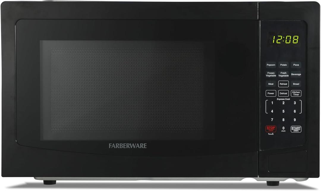 Farberware 1.1 Cu. Ft. Countertop Microwave Oven 1000 Watts Power, Auto Cook Settings, Defrost, Easy Clean and Child Safety Lock - Black