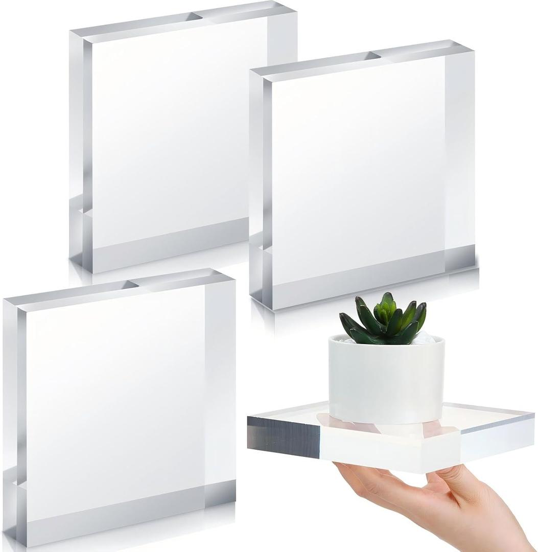 Qunclay 4 Pcs 6 x 6 x 1 Inches Acrylic Square Display Block Clear Polished Acrylic Cubes Jewelry Display Stand for Jewelry Ring Showcase Holder Base Collections