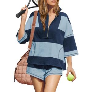 ReachMe Womens Workout Striped Short Sets Matching Lounge Sets (M)