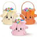 Mimorou 3 Pack Easter Basket Soft Plush Bunny Sherpa Personalized Bucket with Rabbit Ears Decorative Bow Large Bunny Tote Bags Ideal for Egg Hunt, Party Favors(Orange Pink and Yellow)