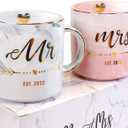 VILIGHT Wedding Gifts for Couples Married 2022 - Mr and Mrs est 2022 Mugs - Marble Coffee Cups Set