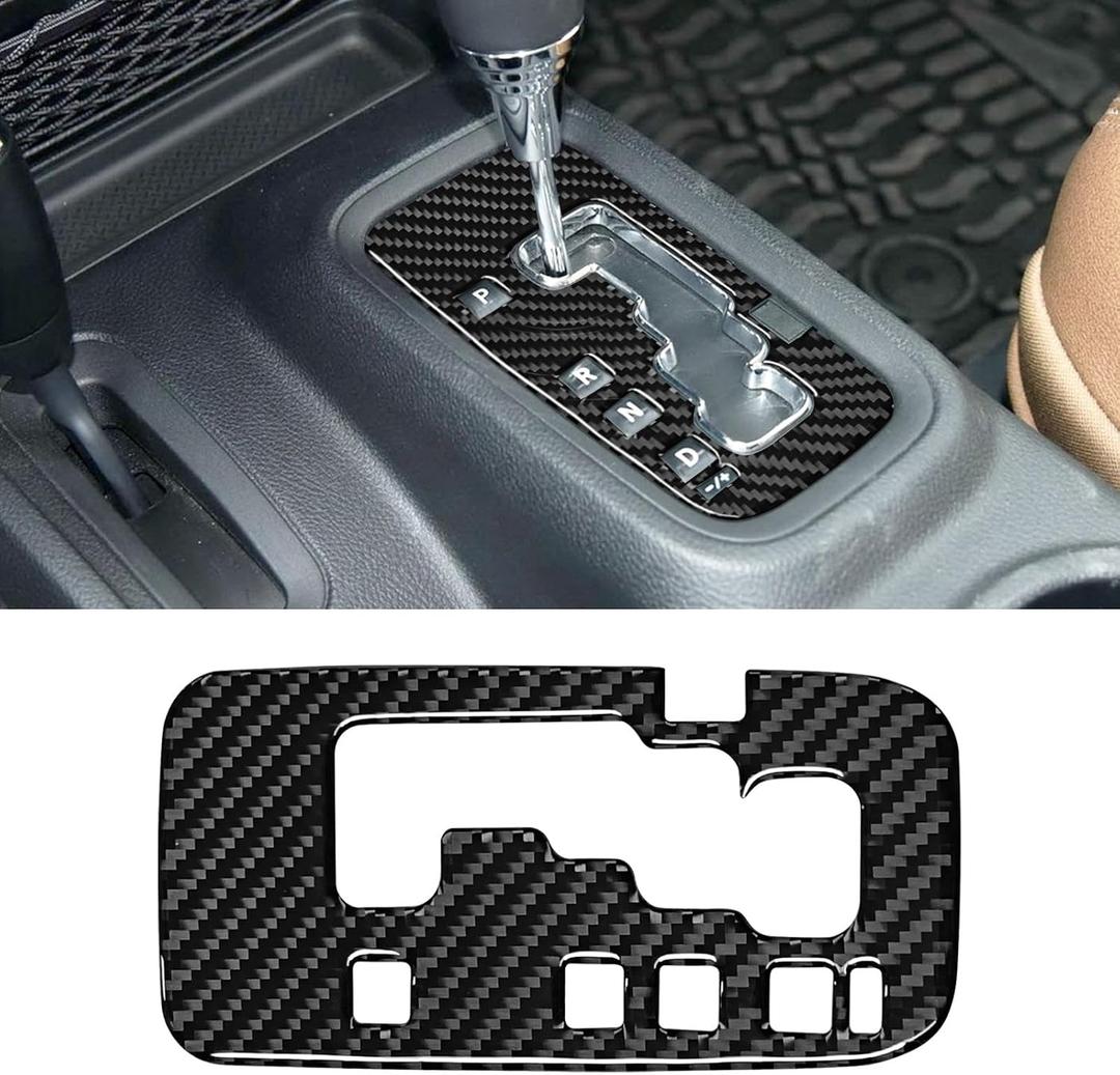 RUIANTE Compatible with Carbon Fiber Center Consoles Gear Shifter Box Gun Panel Cover Trim Auto Interior Accessories for Jeep Wrangler JK JKU 2011 2012 2013 2014 2015 2016 2017 (1pc Black)