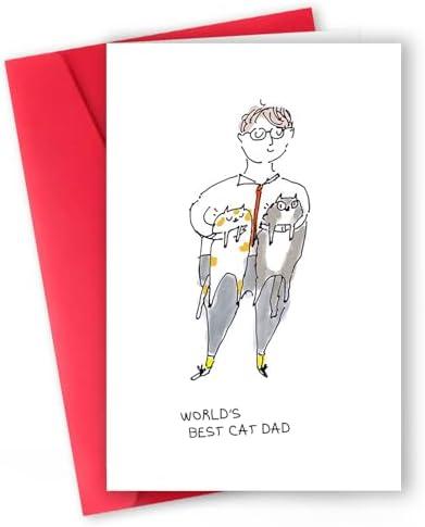 Pack of 5 ICOOLYI Funny Cat Dad Fathers Day Card, Great Father's Day Gifts from Cat, Father's Day Gifts for Cat Lovers, World's Best Cat Dad Gift