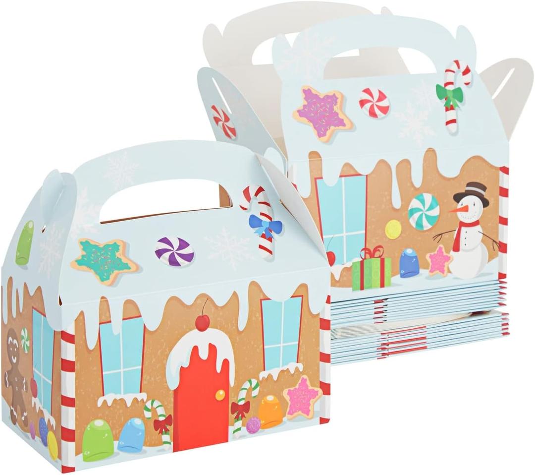 Juvale 24-Pack Gingerbread Treat Boxes, 6.2 x 3.3 x 3.5 Inches Party Favor, Christmas Treat Boxes for Cookies and Goodies for Kids