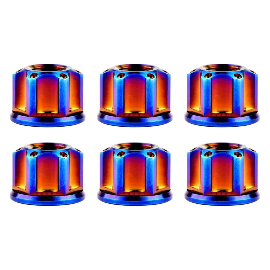 Titanium M6 M8 M10 M12 M14 M16 Flange Bolt Nut Bicycle Motorcycle Rear Axle Car Modification Accessories Pack of 6 (M10 Pitch 1.5mm, Fire Blue)