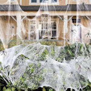 ZHUOXIN Spider Webs Halloween Decorations Bonus with Fake Spiders,Stretch Cobwebs for Halloween Outdoor Party Supplies (1000 sq ft)