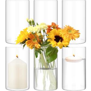 6 Pack Glass Cylinder Vases 6 Inch Tall Clear Flower Vase for Centerpieces, Hurricane Floating Candle Holder Wedding Decorations, Floral Vase Bulk for Table Shelf Party Home Deco (6 x 3.35 Inch)