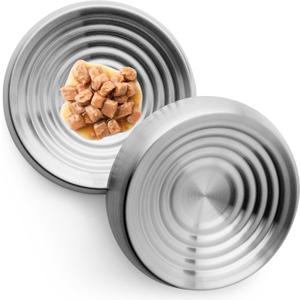 CatGuru Cat Bowls, Whisker Friendly Food Bowl for Indoor Cats, Reliefs Whisker Fatigue, Wide Kitten Dish, Non Slip Pet Dishes, Shallow Pet Plates (Stainless Steel, (Pack of 2)) (Dish - Set of Two)