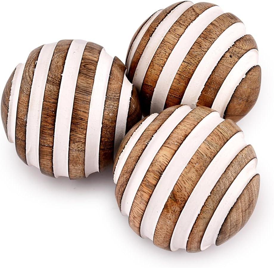 NIRMAN Decorative Balls Mango Wood for Centerpiece or Individual Use Ideal for Use in Living, Dining Room, Coffee Table (3" x 3" x 3"), (Set of 3)