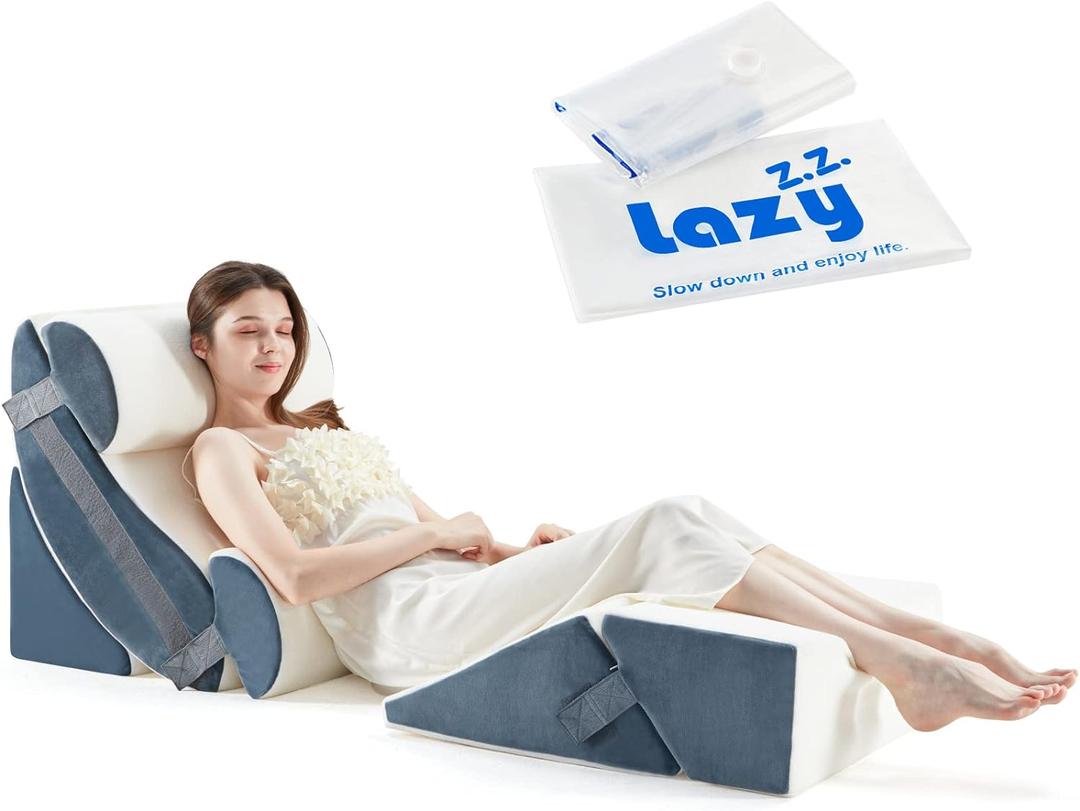 6pcs Orthopedic Bed Wedge Pillow Set, Memory Foam Wedge Pillow for Sleeping, Knee, Lumbar and Back Pain Relief Adjustable Bed Pillow - Acid Reflux, Anti Snoring & GERD Sleeping, Grey