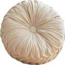 Greenjin 15" Round Pillow for Couch, Circle Velvet Pleated Throw Pillow,Decorative Round Floor Cushion,Pumpkin Chair Cushion for Bed Chair Car Sofa Home Decor White