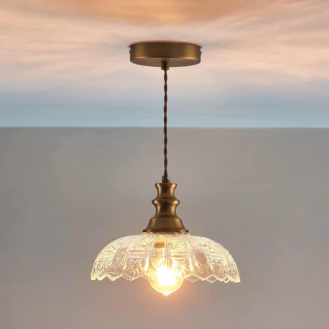 1-Light Pendant Light with Oil Rubbed Bronze Metal Glass Shade and Adjustable Cord Industrial Ceiling Hanging Light for Kitchen Island Bar Dining Room Bedroom Foyer Hallway Farmhouse