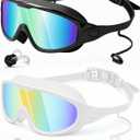 Rantizon Swim Goggles 2 Pack, Wide View Anti Fog&UV Swimming Goggles for Audlt, No Leaking Swim Glasses for Men Women Kids (Large for Adults, Black Blue & White Blue)