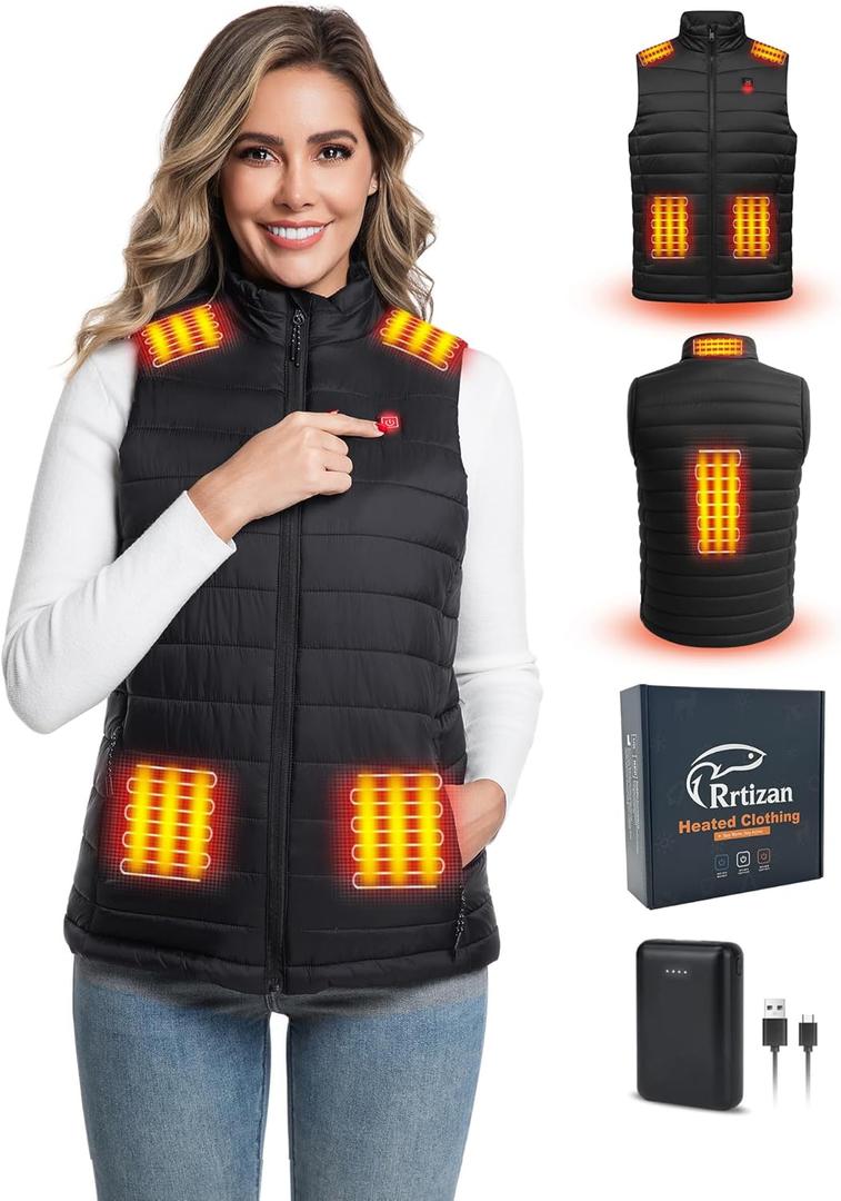 Rrtizan Women's Lightweight Heated Vest with USB-C Rechargeable Battery, Puffer Classic Heating Vest (Large)