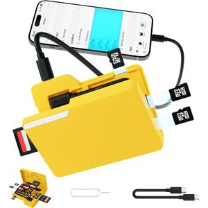 BUDI SD Memory Card Reader 4 Cards Simultaneously Read and Write with 15 Slots Folder-Styled Storage Case Type-C Compatible with lPhone 17/ 16/ 15/ Pro Max/ Photography/ Security Camera