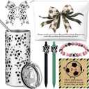 Patelai 7 Pcs Soccer Gifts for Girls Soccer Stuff Accessories Gifts 14 oz Stainless Steel Cup Makeup Bag Bracelet Hair Scrunchies Ballpoint Pen with Inspirational Cards for Senior Night Birthday Team