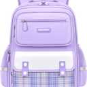 School Backpack for Teen Girls Bookbags Elementary High School Plaid Laptop Bags Women Travel Daypacks Purple Small