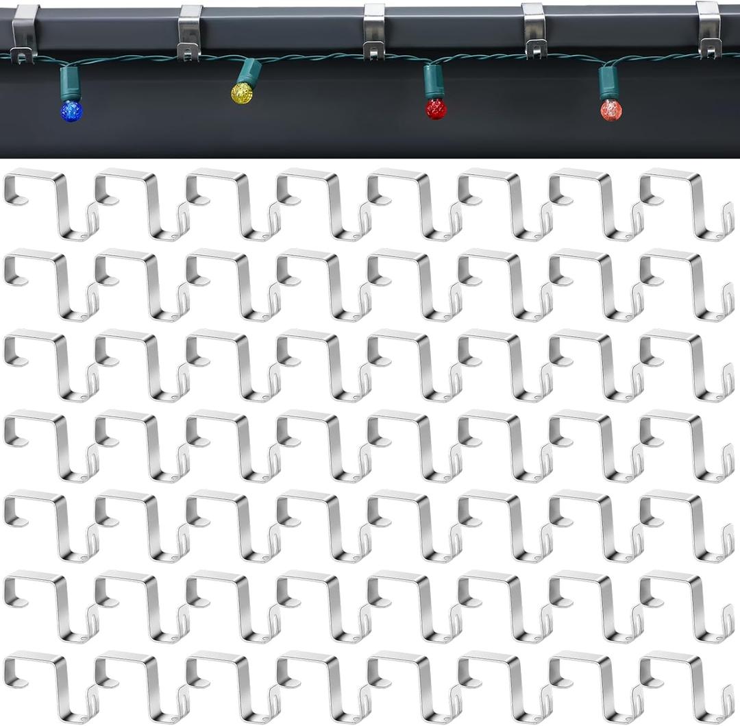 100 Pcs Gutter Clips for Hanging Outdoor Lights Christmas Hooks Aluminum Weatherproof Gutter Clips Hangers for Holiday Seasonal Outside String Lights Xmas Decoration (Silver)