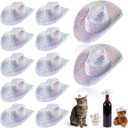 Sotiff 12 Pcs Mini Cowboy Hat Tiny Disco Glitter Hats for Crafts Little Miniature Western Hats for Doll Dessert Pet Gifts (Silver)
