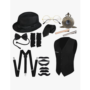 GOLDGE Gatsby-inspired 1920s Men's Costume Set with Gangster Vest, Pocket Watch, Hat, Suspenders Accessories for Halloween Cosplay or Retro Parties Size L GOLDGE Gatsby-inspired 1920s Men's Costume Set with Gangster Vest, Pocket Watch, Hat, Suspenders Accessories for Halloween Cosplay or Retro Parties Size L