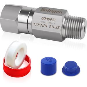 Boltigen 1/2 NPT One Way No Return Check Valve, High Pressure 6000PSI Spring Check Valve, Stainless Steel 316 In-line Ball Check Valve for Well, Pump, Tank, Backflow Prevention