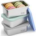 3-Pack 17.6Oz Large Stainless Steel Snack Containers With Silicone Lids, 500ml Leak Proof Food Storage For Snacks & Travel (Aqua,Blue,Grey)