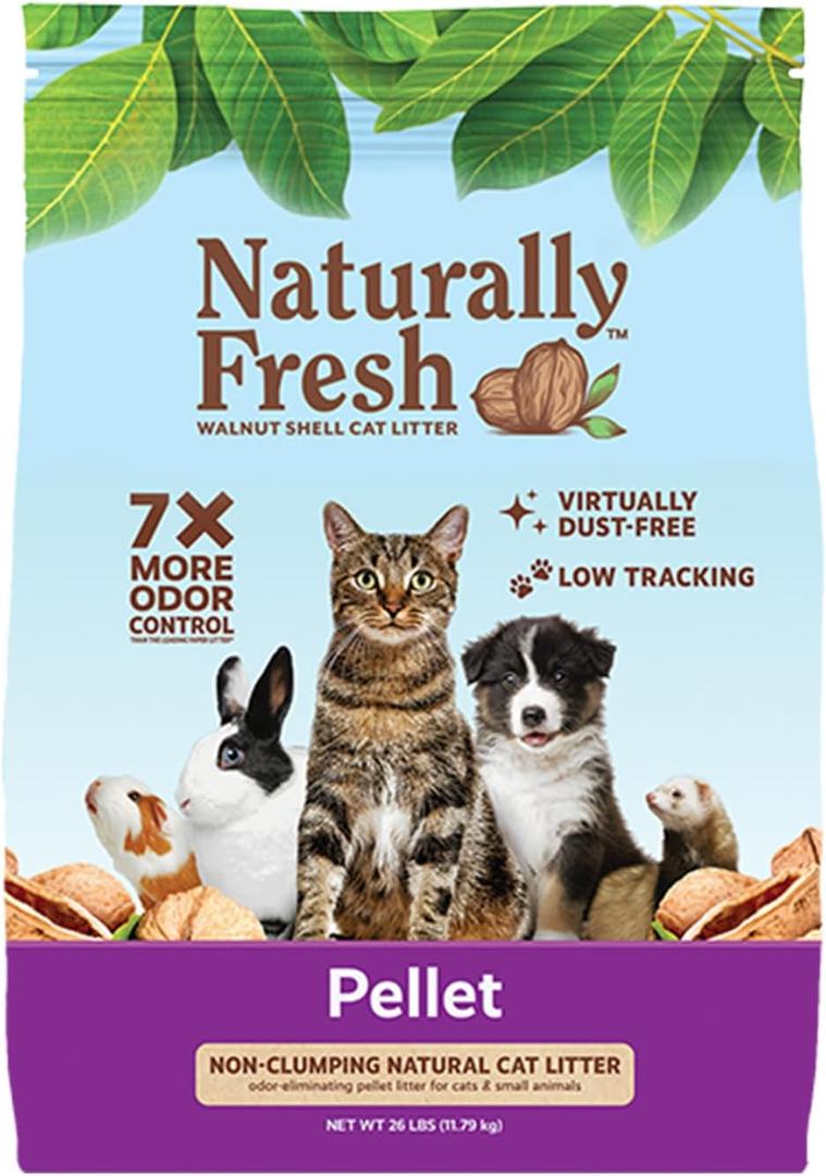 Naturally Fresh Cat Litter Made From Walnut Shells, Pellet Non-Clumping, Sustainable, and Upcycled, 26 Lbs (light brown)