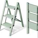 Mayi Plus 3 Step Ladder, Aluminum Folding Step Stool for Adults,Step Ladder with Wide Anti-Slip Pedal,330 lbs Capacity for Home,Office,Kitchen, Library(Green)